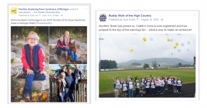 Social media examples of thanking walk teams for registering